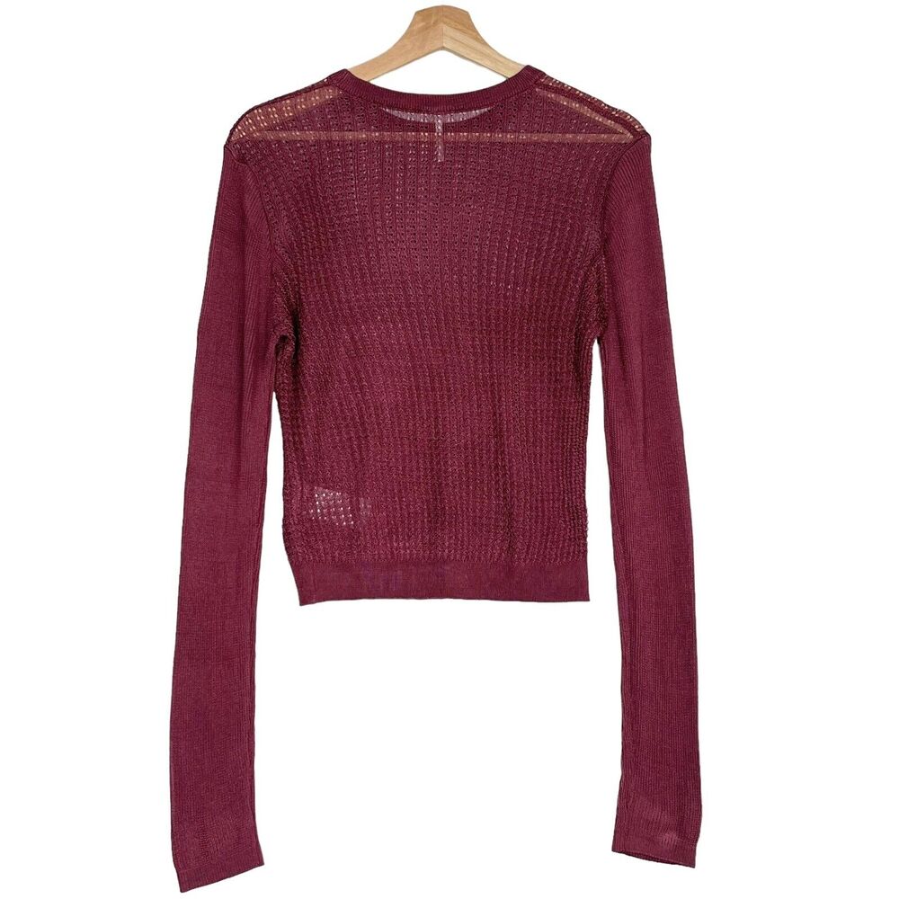 Free People H20 Crew Pullover Top Raw Garnet Sz M Ribbed Mesh Cropped Stretch - Picture 8 of 8